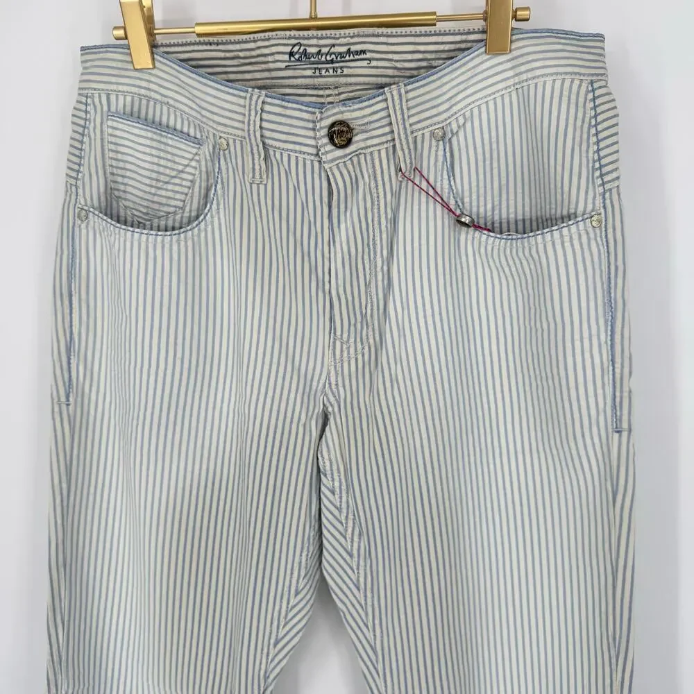 Robert Graham Men's Casual Pants Seersucker Blue White Stripe 32